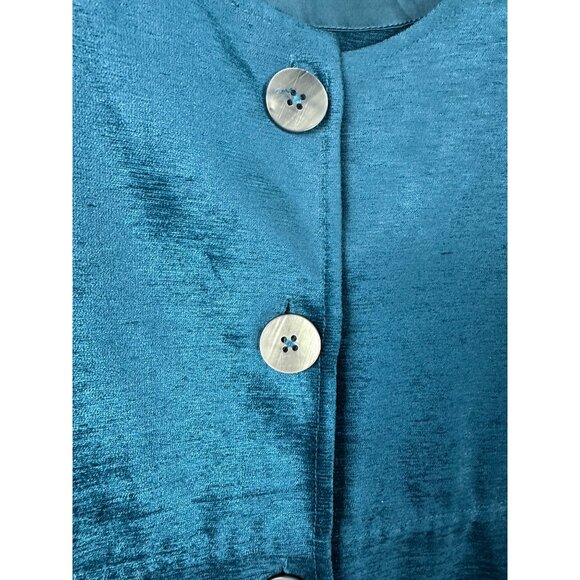 Soft Surroundings Chenille Velvet Button Down Tunic Top Large Peplum Teal Artsy - Picture 9 of 11